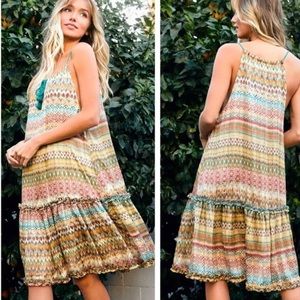 Aztec Print Tiered Hem Halter Dress